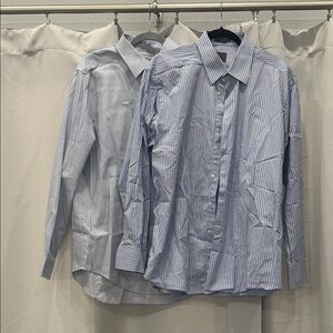 Set of 2 Calvin Klein Light Blue Striped Dress Shirt - Men's Long Sleeve